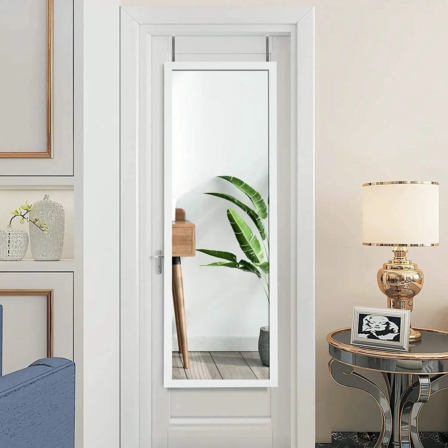 White Full Length Bedroom Mirror with Over the Door or Wall Mounted Design by HomePacific