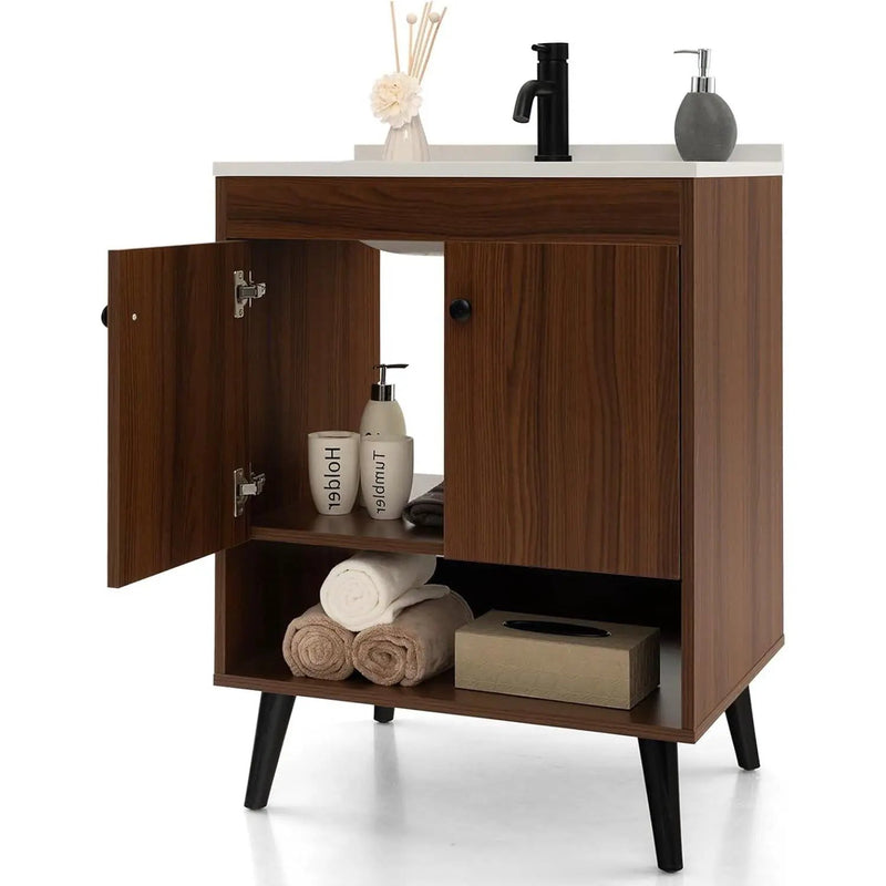 Mid-Century Modern Bathroom Vanity in Walnut Wood Finish with Sink by HomePacific
