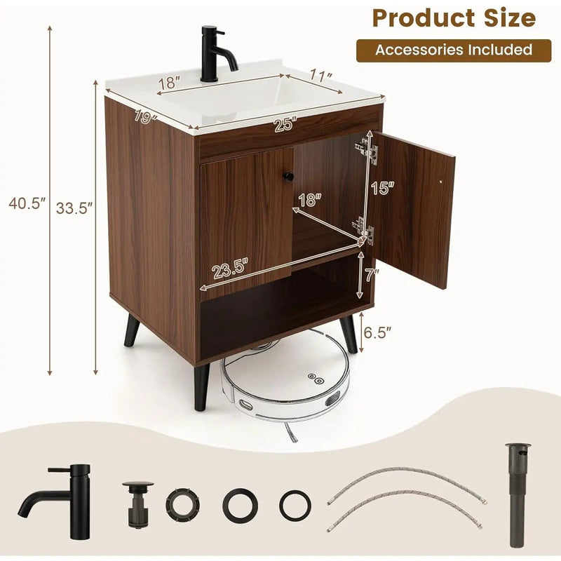 Mid-Century Modern Bathroom Vanity in Walnut Wood Finish with Sink by HomePacific