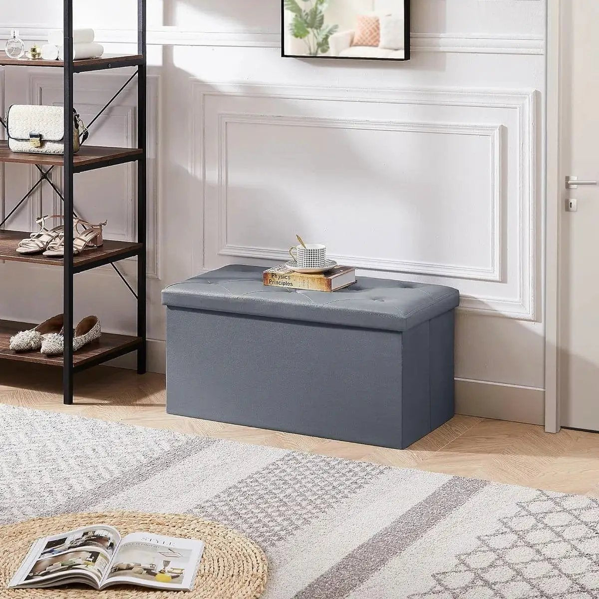 30-inch Light Grey Faux Leather Upholstered End of Bed Storage Bench Ottoman by HomePacific