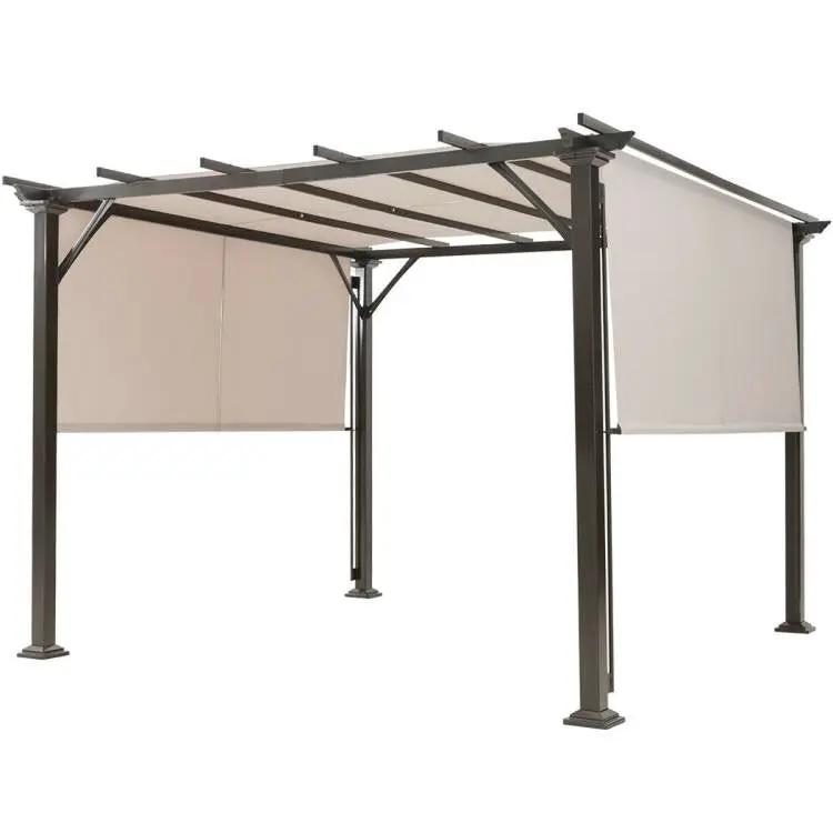 Modern 10 x 10 Ft Heavy Duty Metal Frame Pergola Gazebo with Beige Canopy by HomePacific