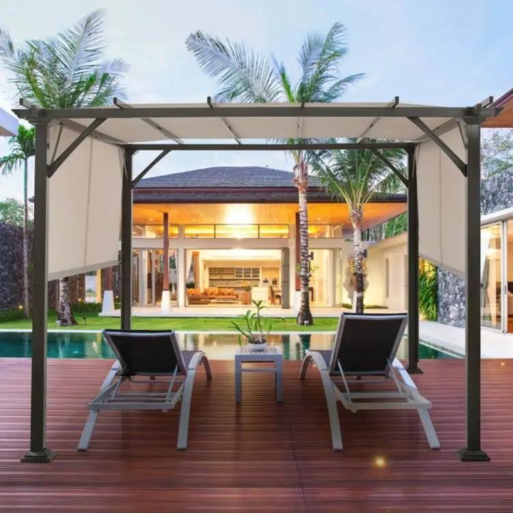 Modern 10 x 10 Ft Heavy Duty Metal Frame Pergola Gazebo with Beige Canopy by HomePacific
