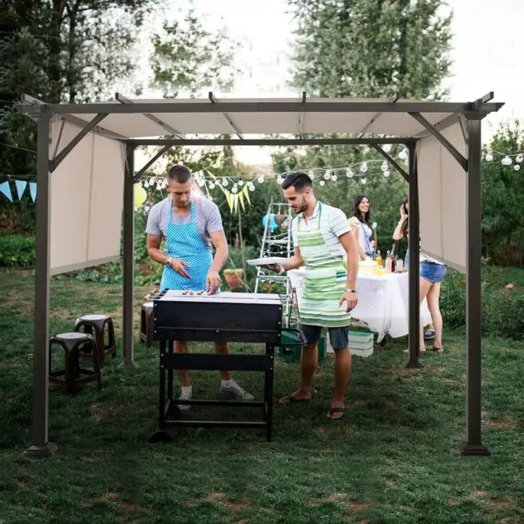 Modern 10 x 10 Ft Heavy Duty Metal Frame Pergola Gazebo with Beige Canopy by HomePacific