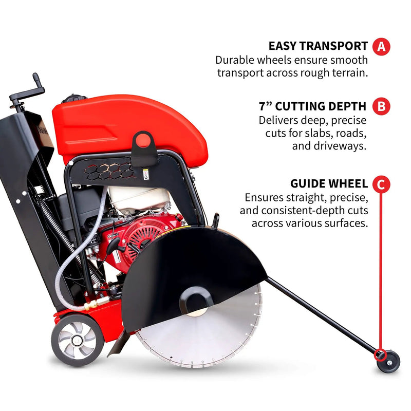 20 Inch Walk Behind Concrete Saw with 13 HP Honda Water Tank GX390 Engine for Asphalt Concrete Cutting by Tomahawk Power