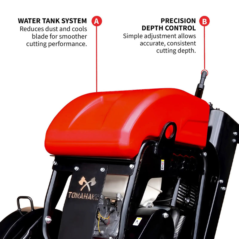 20 Inch Walk Behind Concrete Saw with 13 HP Honda Water Tank GX390 Engine for Asphalt Concrete Cutting by Tomahawk Power