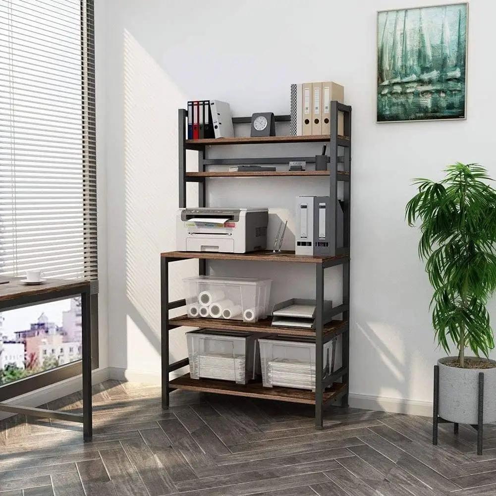 Industrial Modern Kitchen Bakers Rack Brown Woodgrain Sturdy Metal Frame by HomePacific