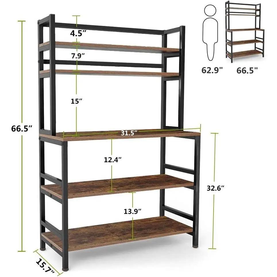 Industrial Modern Kitchen Bakers Rack Brown Woodgrain Sturdy Metal Frame by HomePacific