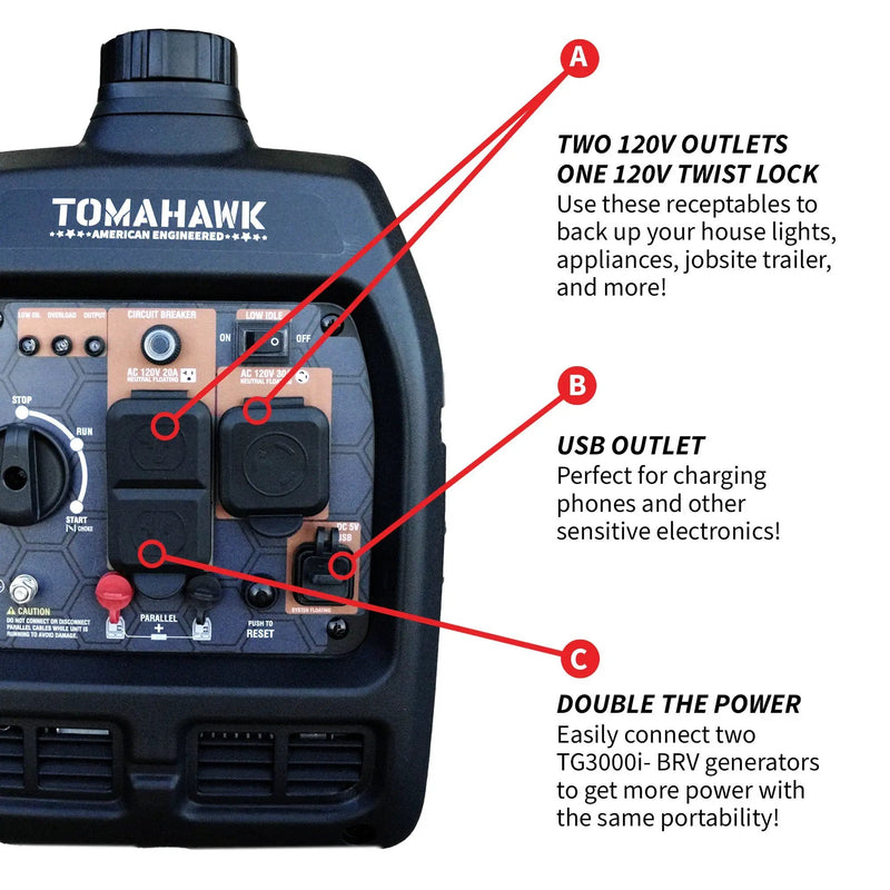 3000 Watt Inverter Generator Super Quiet Portable Gas Power Professional Use - Camo Special Edition by Tomahawk Power