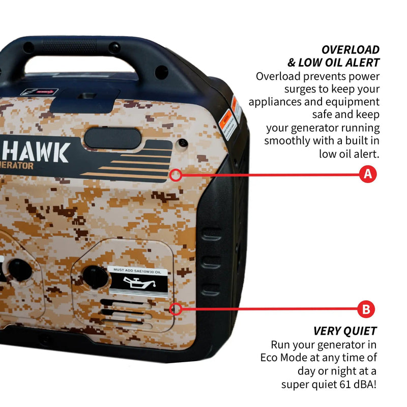 3000 Watt Inverter Generator Super Quiet Portable Gas Power Professional Use - Camo Special Edition by Tomahawk Power