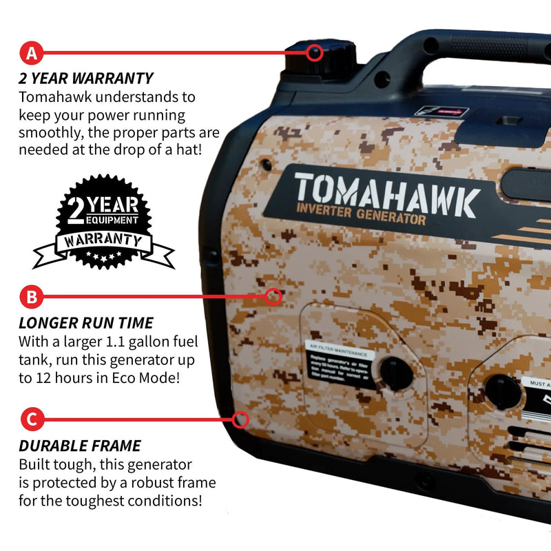 3000 Watt Inverter Generator Super Quiet Portable Gas Power Professional Use - Camo Special Edition by Tomahawk Power