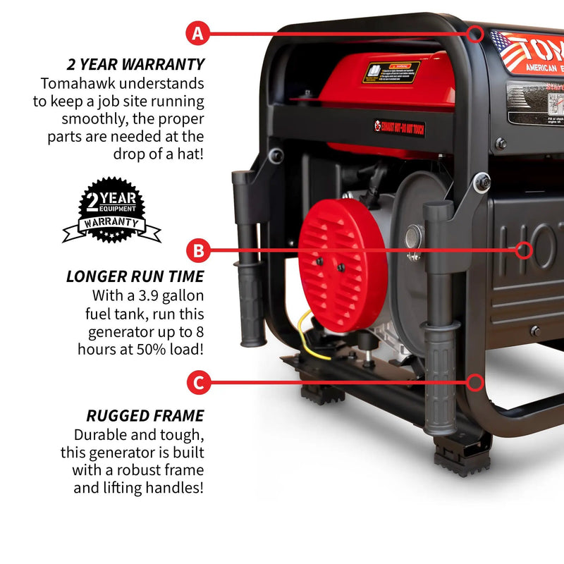 4000 Watt Honda Powered Generator Portable Gas Power Professional Use by Tomahawk Power