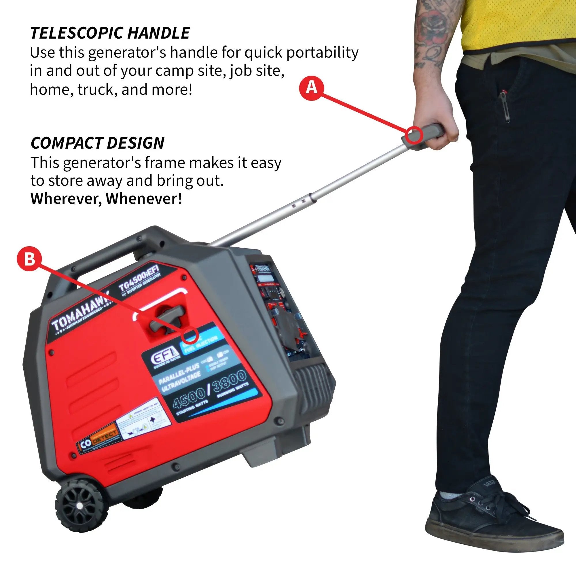 4500 Watt Inverter Generator Electronic Fuel Injection EFI Super Quiet Portable Gas Power Professional Use by Tomahawk Power