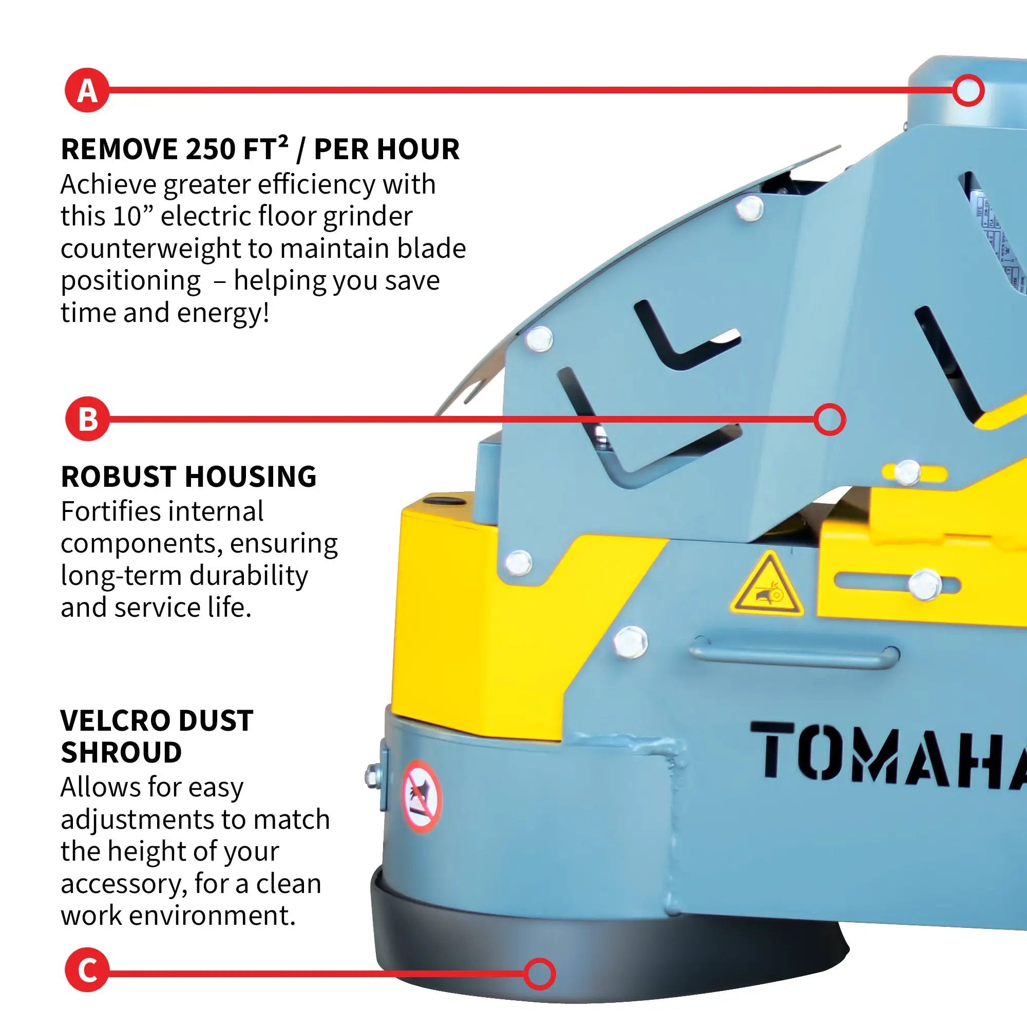 10" Electric Concrete Floor Grinder 1.5HP Motor for Smoothing, Floor Prep, Coatings by Tomahawk Power