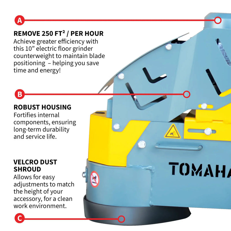 10" Electric Concrete Floor Grinder 1.5HP Motor for Smoothing, Floor Prep, Coatings by Tomahawk Power