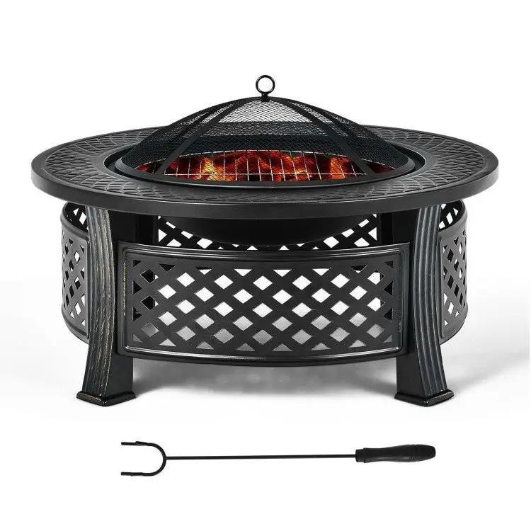 Rustic Steel Outdoor Fire Pit with BBQ Grill with Poker and Mesh Cover by HomePacific