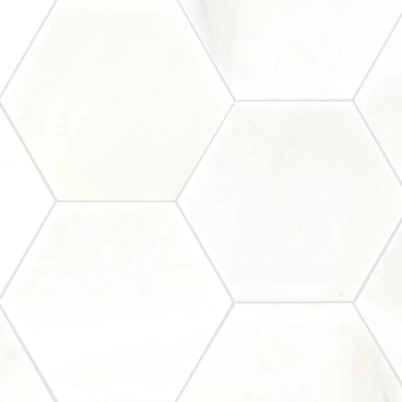 Greecian White 8" Hexagon Polished Marble Mosaics close up