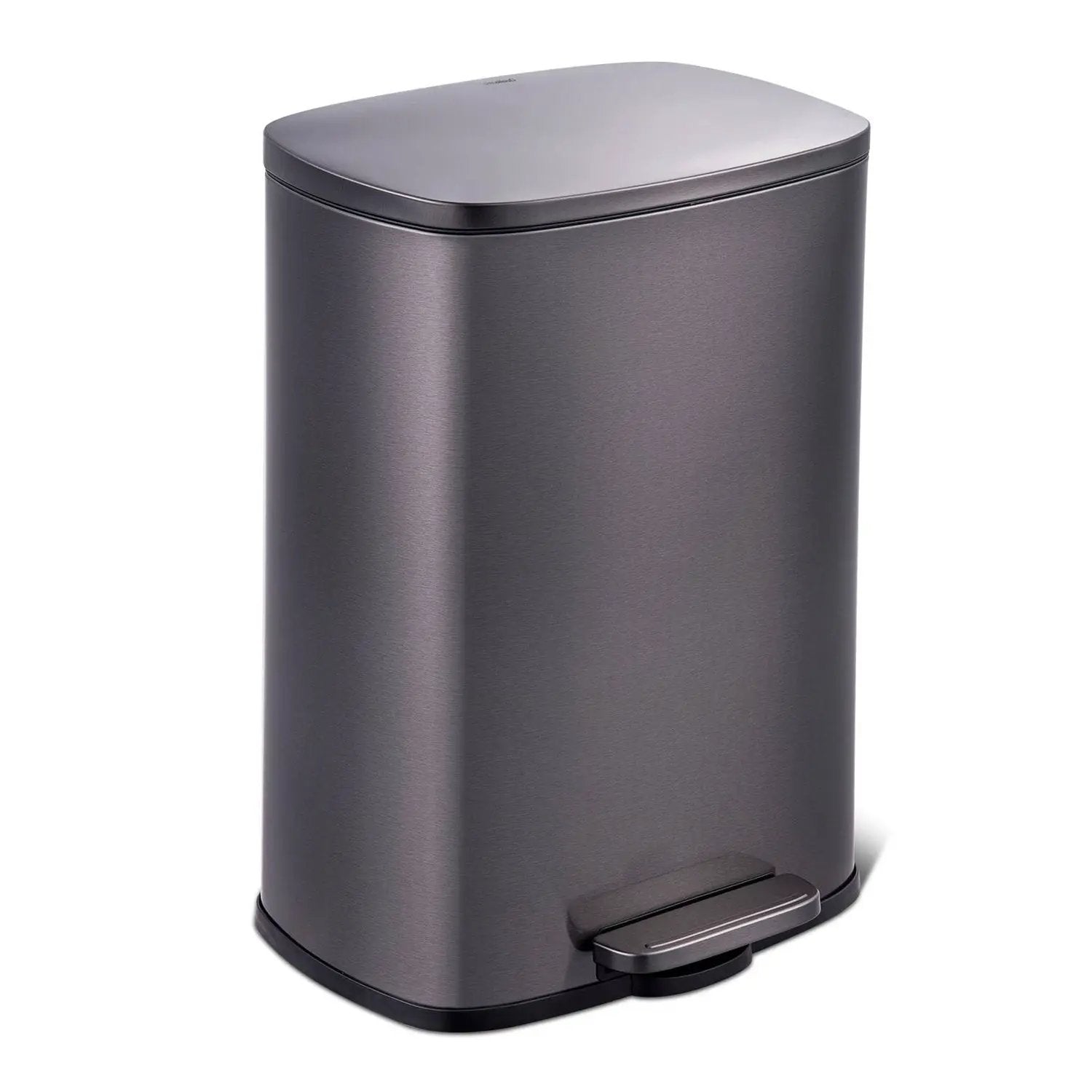 13 Gallon Black Stainless Steel Kitchen Trash Can with Step Open Lid by HomePacific
