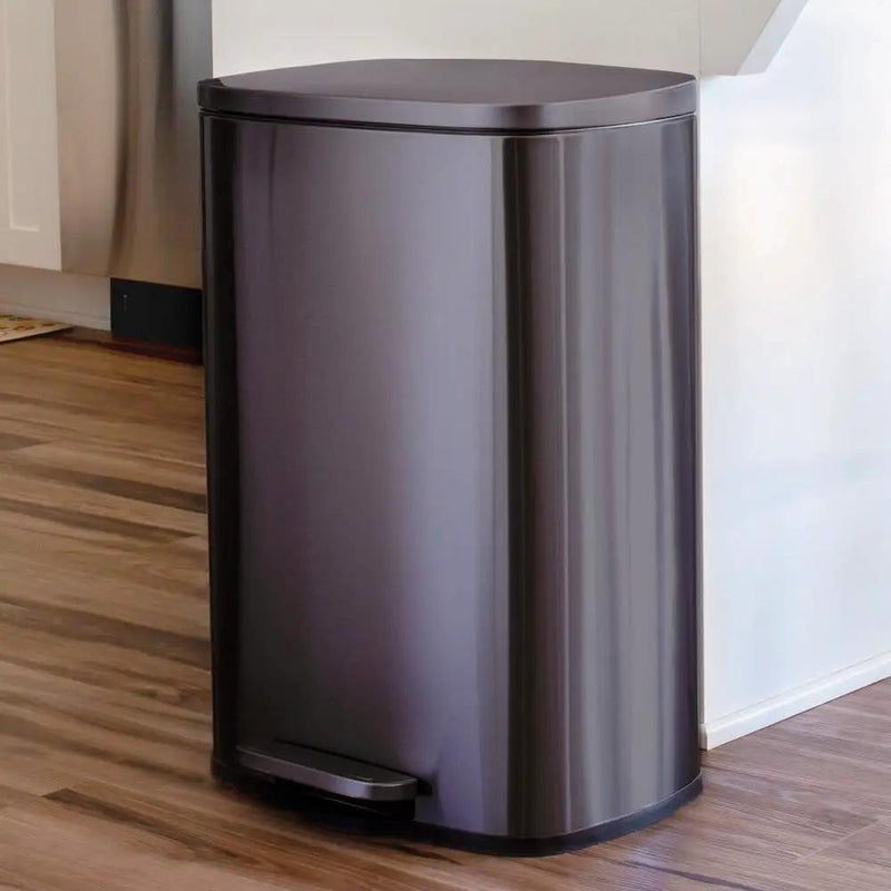 13 Gallon Black Stainless Steel Kitchen Trash Can with Step Open Lid by HomePacific
