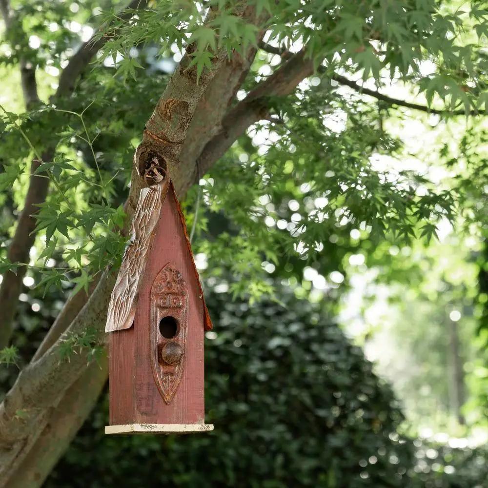 Outdoor Garden Rustic Brown Solid Wood and Iron Bird House by HomePacific