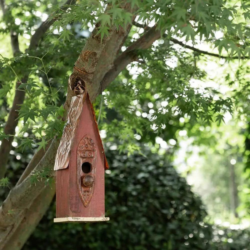 Outdoor Garden Rustic Brown Solid Wood and Iron Bird House by HomePacific