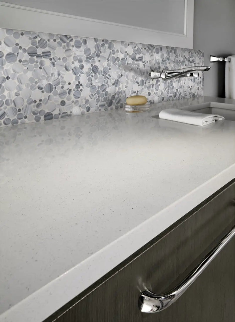 Black And White Pebbled Tumbled Pattern Marble Mosaics in a finished room