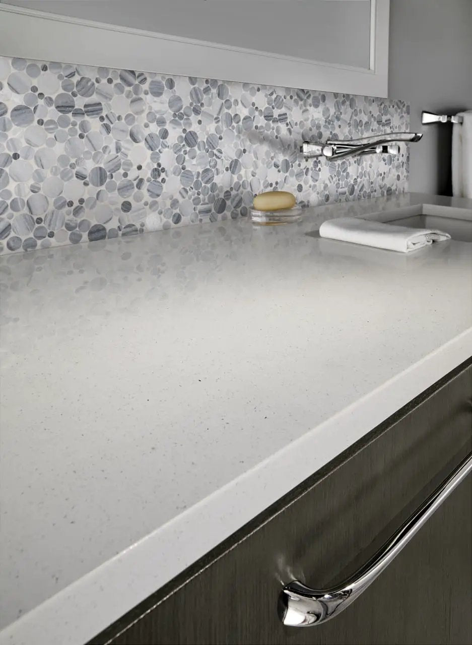 Alaska Gray Pebble Polished 10mm Pattern Marble Mosaics in a finished room