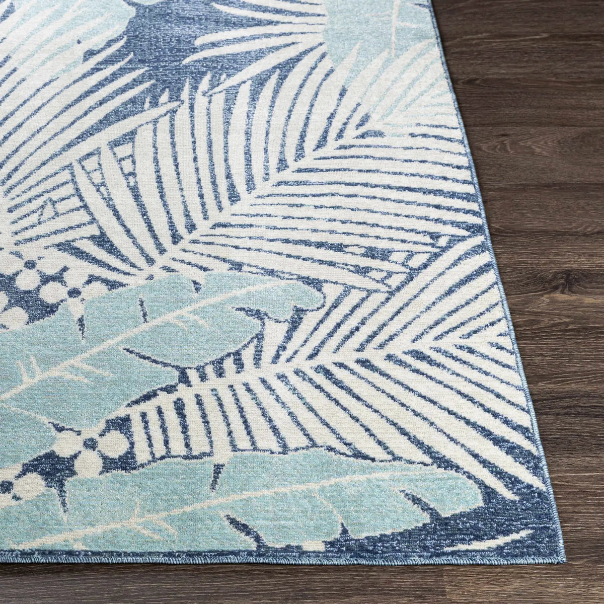Thebarton Coastal Blue Palm Outdoor Area Rug, photo 8 of 17