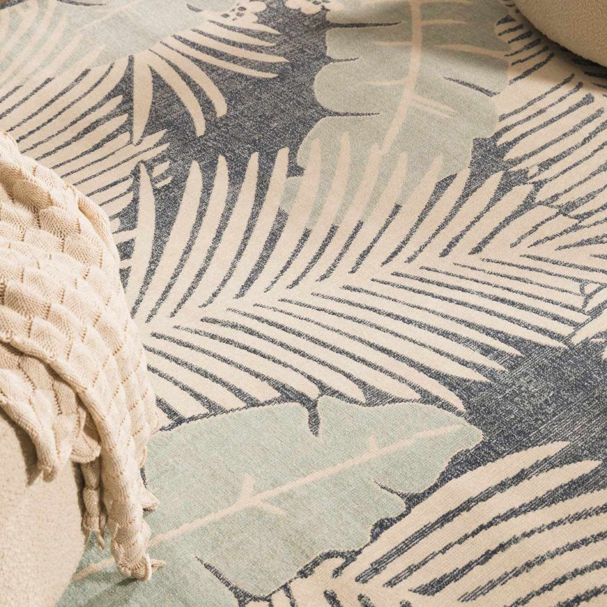 Thebarton Coastal Blue Palm Outdoor Area Rug, installed in a room 6