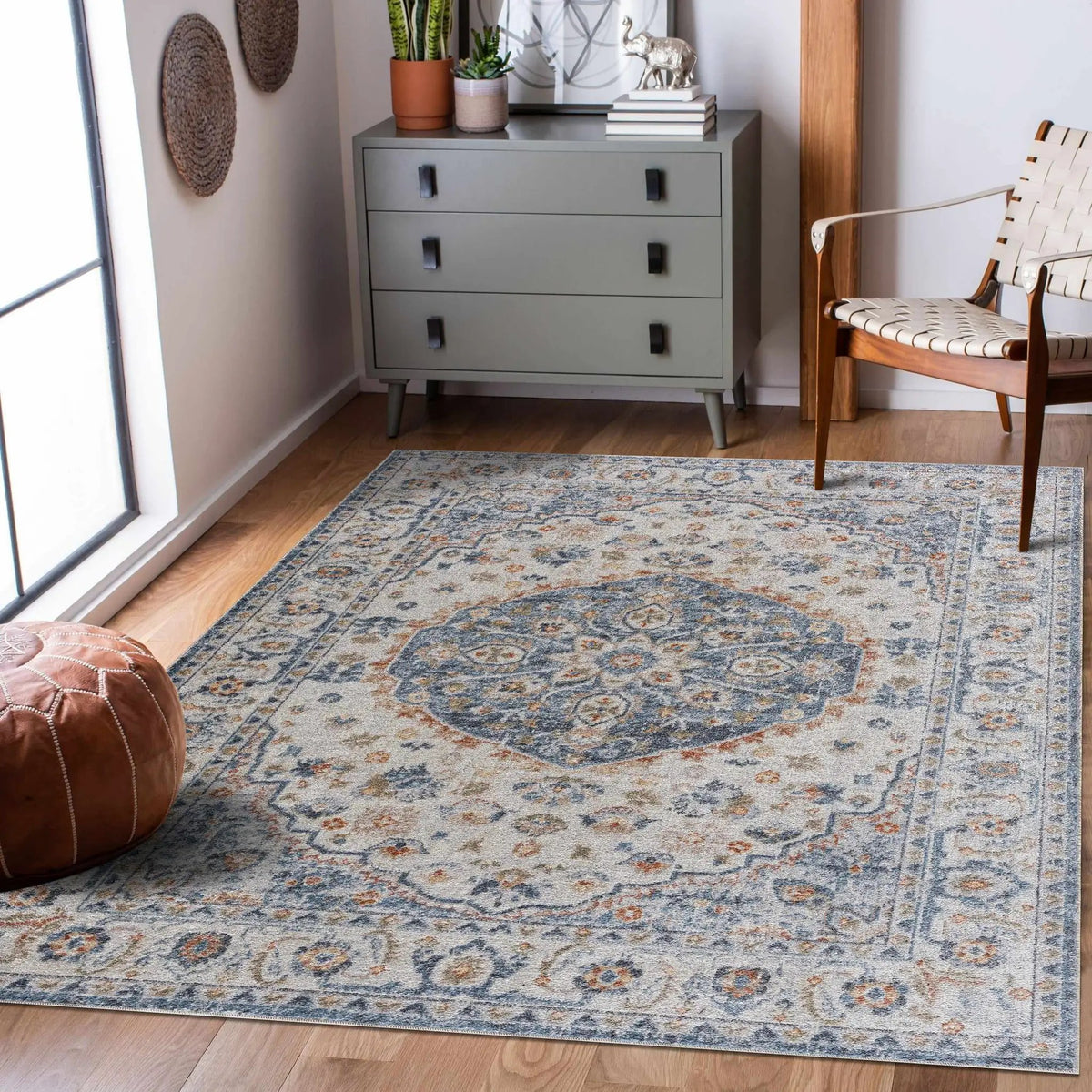 Hiti Cream&Blue Washable Rug - Clearance, photo 2 of 8