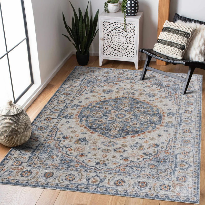 Hiti Cream&Blue Washable Rug - Clearance by Boutique Rugs
