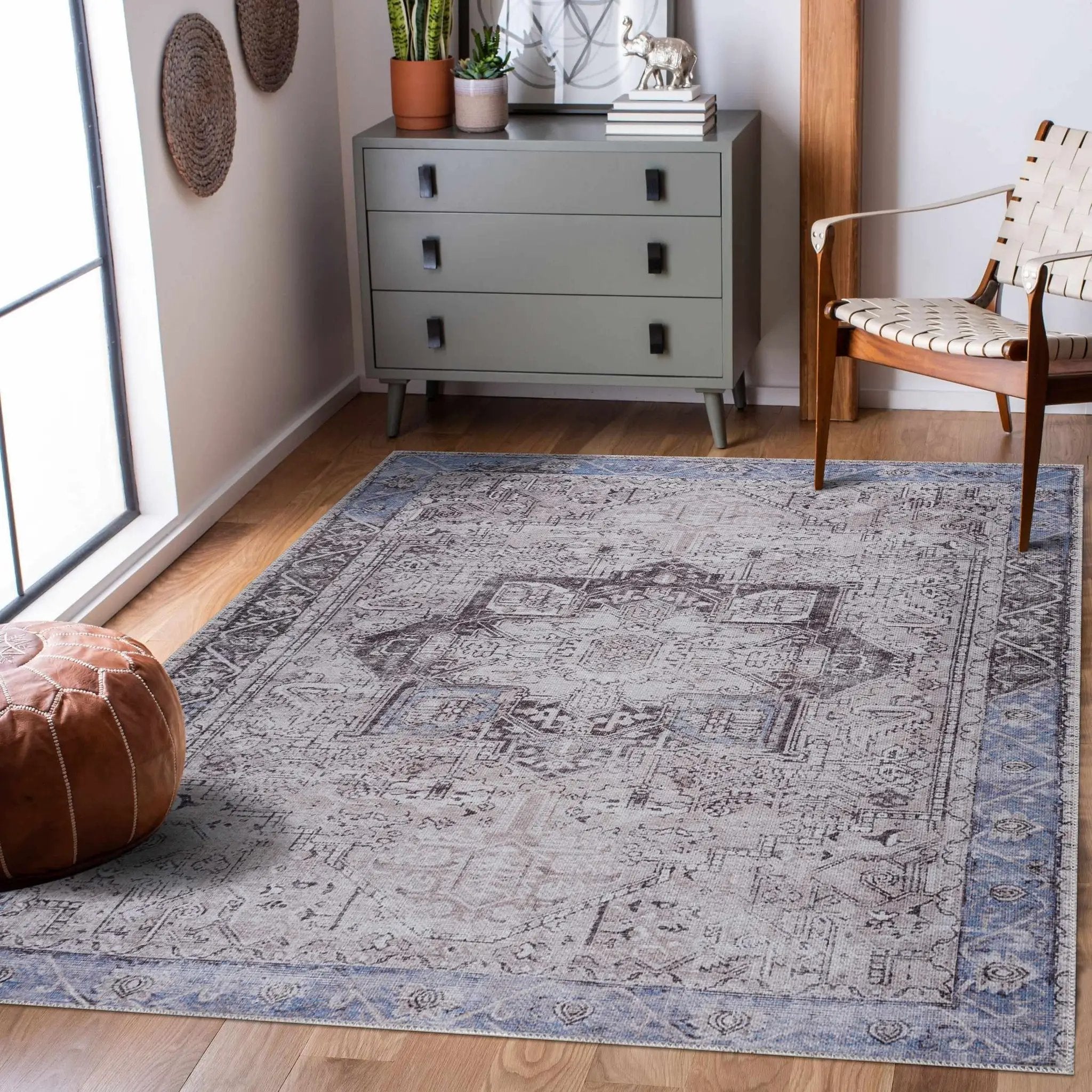 Rosman Blue&Beige Washable Area Rug by Hauteloom