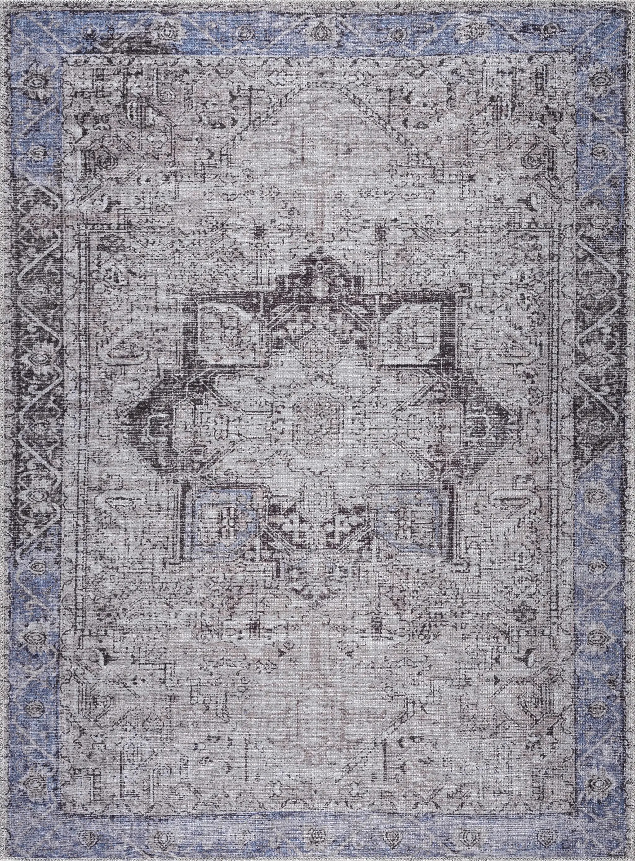 Rosman Blue&Beige Washable Area Rug by Hauteloom