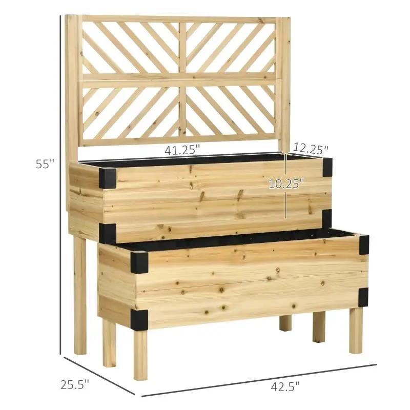 2 Tier Self Draining Natural Wood Raised Garden Bed Planter Box with Trellis by HomePacific