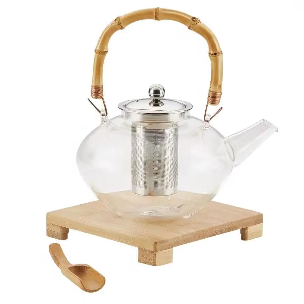 1 Quart Glass Teapot Kettle with Stainless Steel Tea Infuser and Bamboo Handle by HomePacific