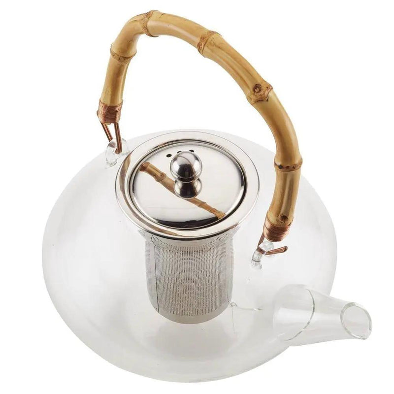1 Quart Glass Teapot Kettle with Stainless Steel Tea Infuser and Bamboo Handle by HomePacific