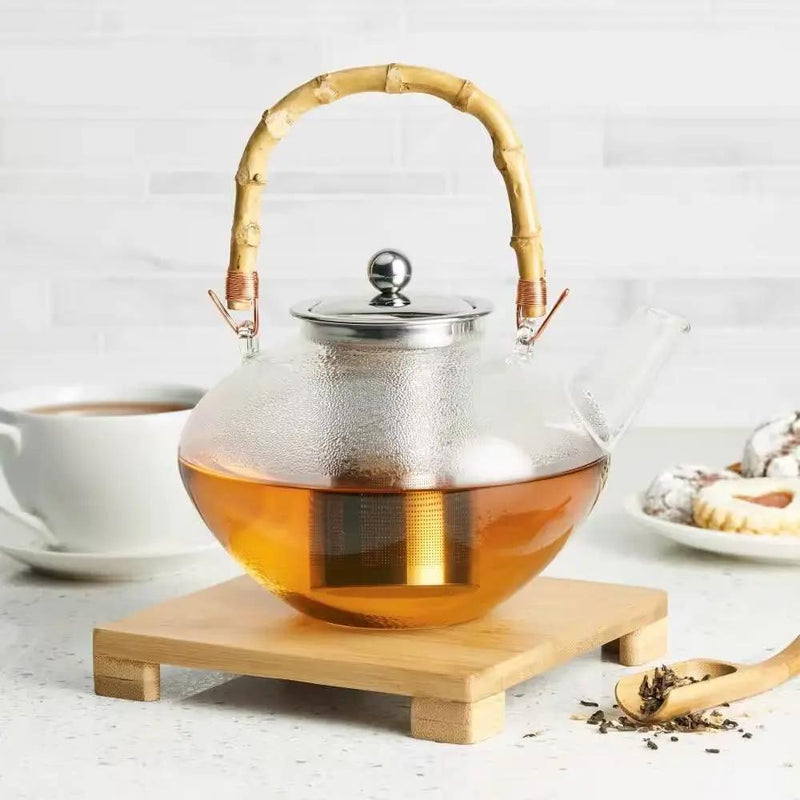 1 Quart Glass Teapot Kettle with Stainless Steel Tea Infuser and Bamboo Handle by HomePacific