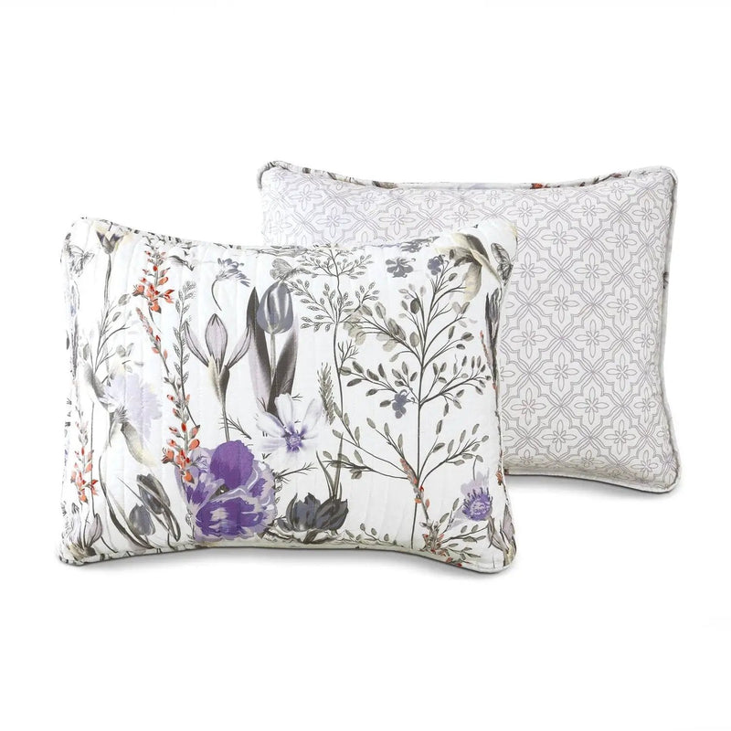 King Size Lightweight Purple Grey White Floral Quilt Set by HomePacific