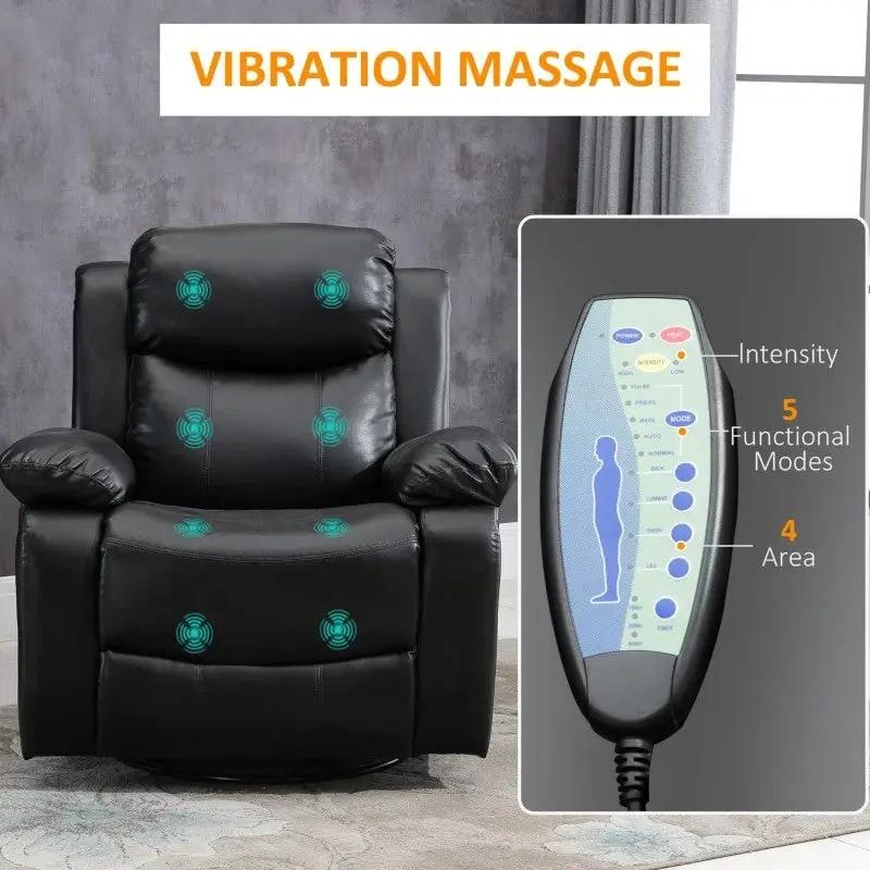 Adjustable Black Faux Leather Remote Massage Recliner Chair w/ Footrest by HomePacific