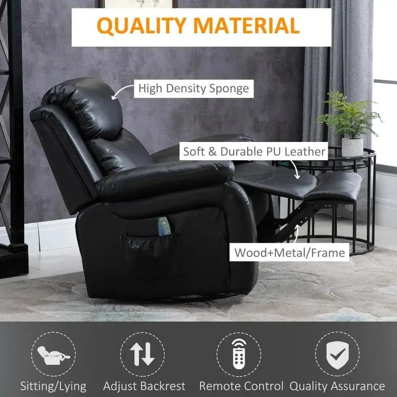 Adjustable Black Faux Leather Remote Massage Recliner Chair w/ Footrest by HomePacific