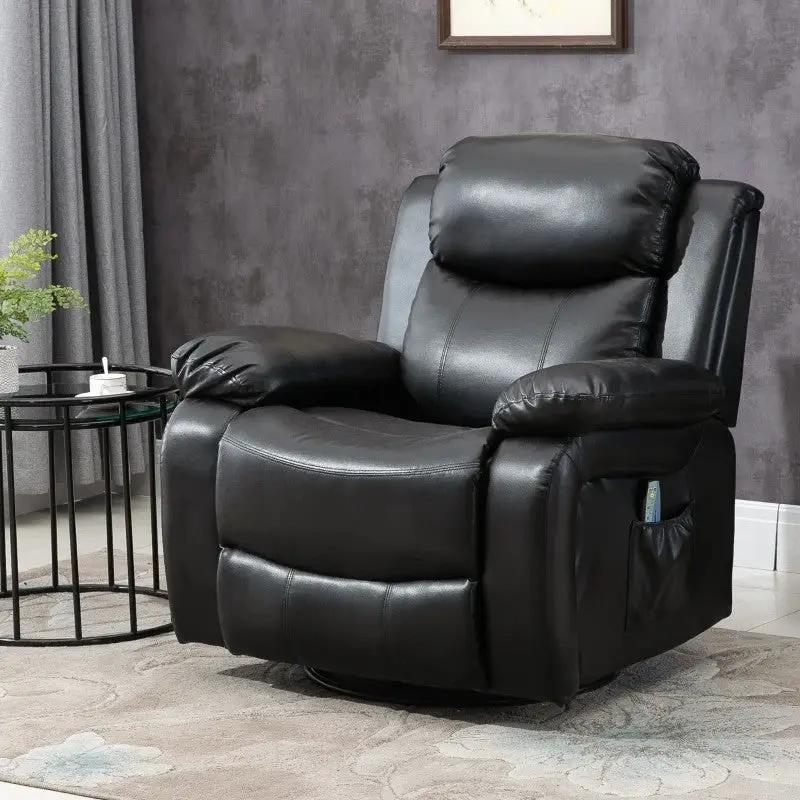 Adjustable Black Faux Leather Remote Massage Recliner Chair w/ Footrest by HomePacific