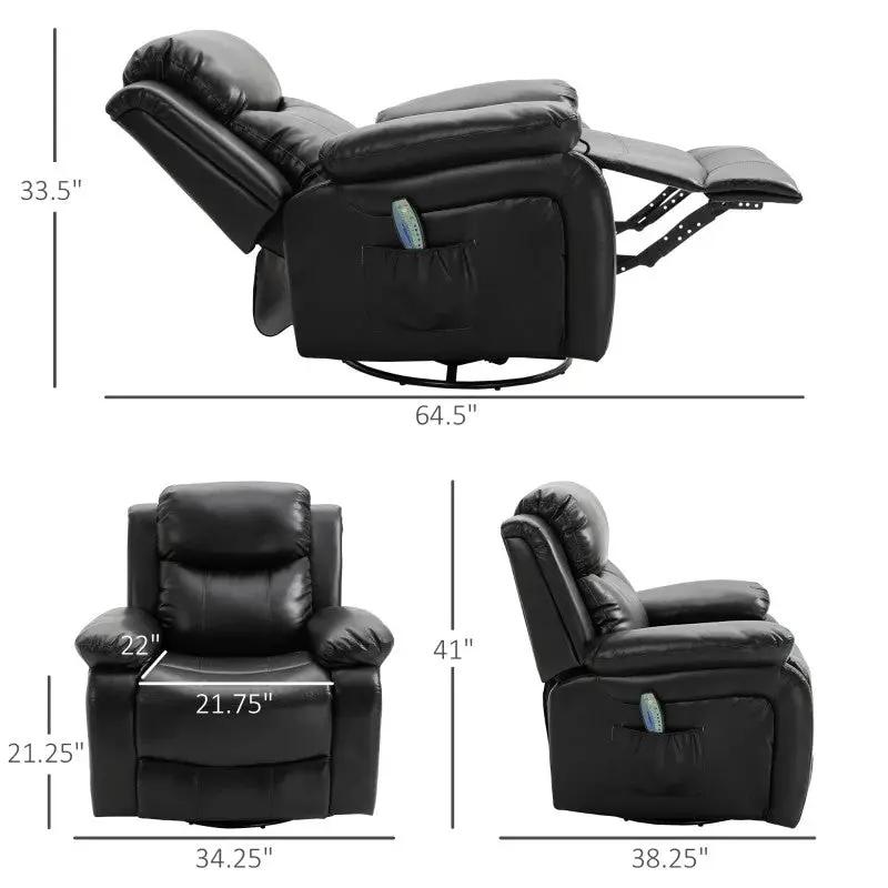 Adjustable Black Faux Leather Remote Massage Recliner Chair w/ Footrest by HomePacific