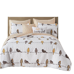 King size Yellow Brown Grey Floral Birds On Wire Lightweight 7 Piece Quilt Set by HomePacific