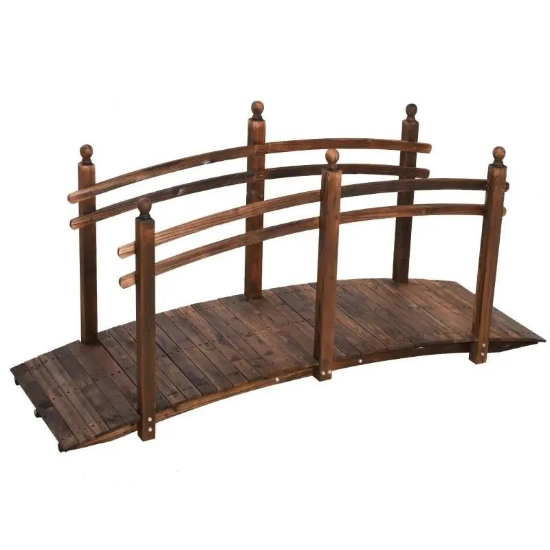7.5 Ft Wooden Garden Bridge with Hand Rails in Carbonized Wood Finish by HomePacific