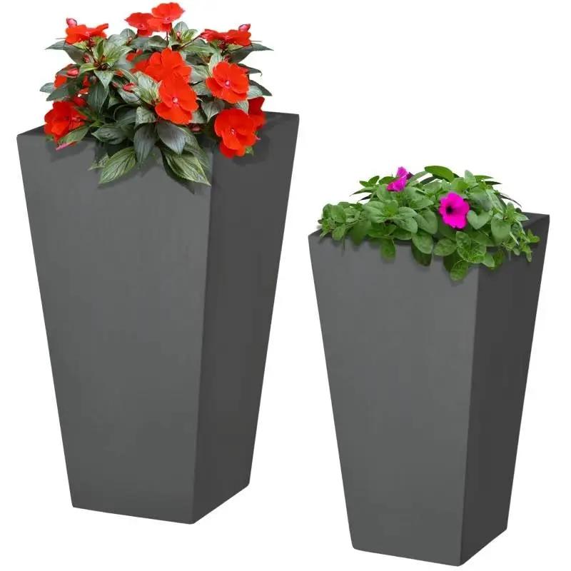 Set of 2 Modern Lightweight Outdoor Flower Pot Planters in Grey 22-in and 18-in by HomePacific