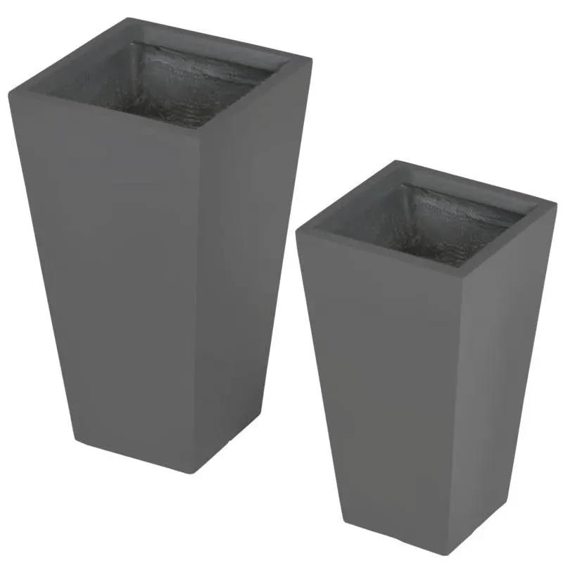 Set of 2 Modern Lightweight Outdoor Flower Pot Planters in Grey 22-in and 18-in by HomePacific