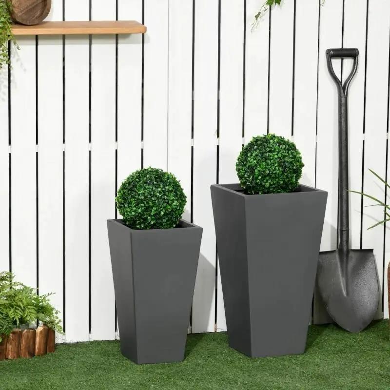 Set of 2 Modern Lightweight Outdoor Flower Pot Planters in Grey 22-in and 18-in by HomePacific