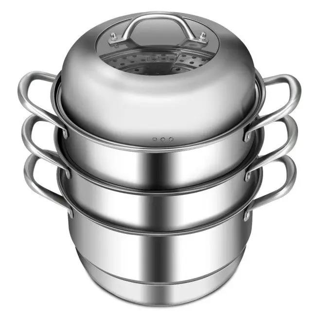 3 Tier Large Stainless Steel Steamer Cookware Set by HomePacific
