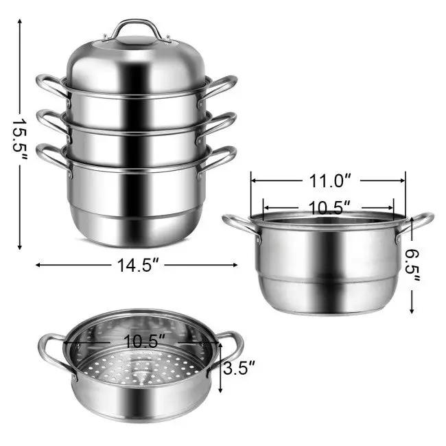 3 Tier Large Stainless Steel Steamer Cookware Set by HomePacific