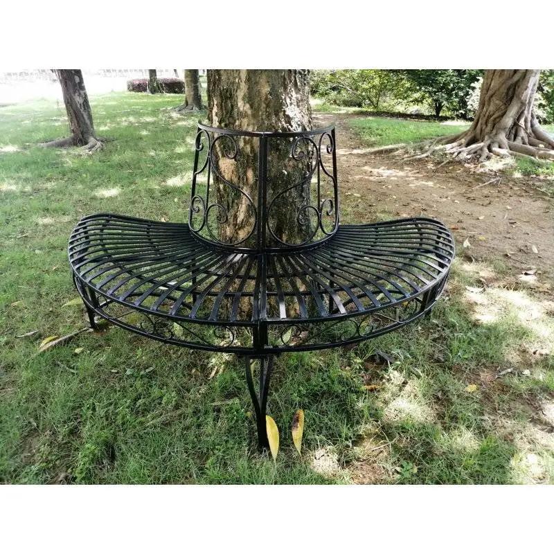 Half-Circle Outdoor Black Powder Coated Aluminum Tree Bench by HomePacific