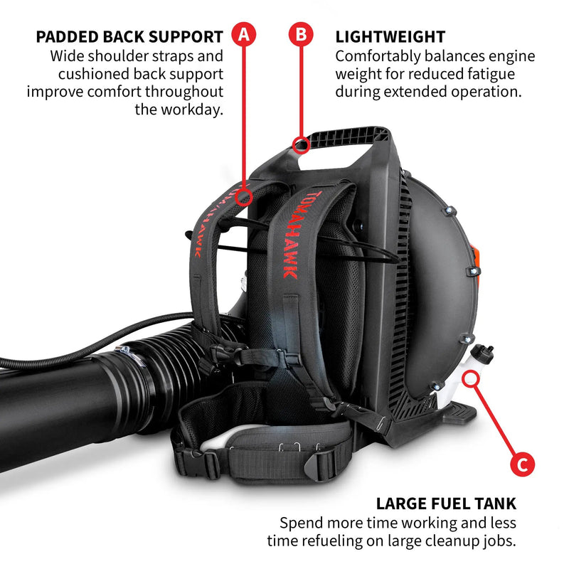 79.9cc Commercial Backpack Leaf Blower 1,272 CFM 222 MPH Lightweight Professional Gas Powered Blower Landscaping Lawn Care Property Maintenance by Tomahawk Power